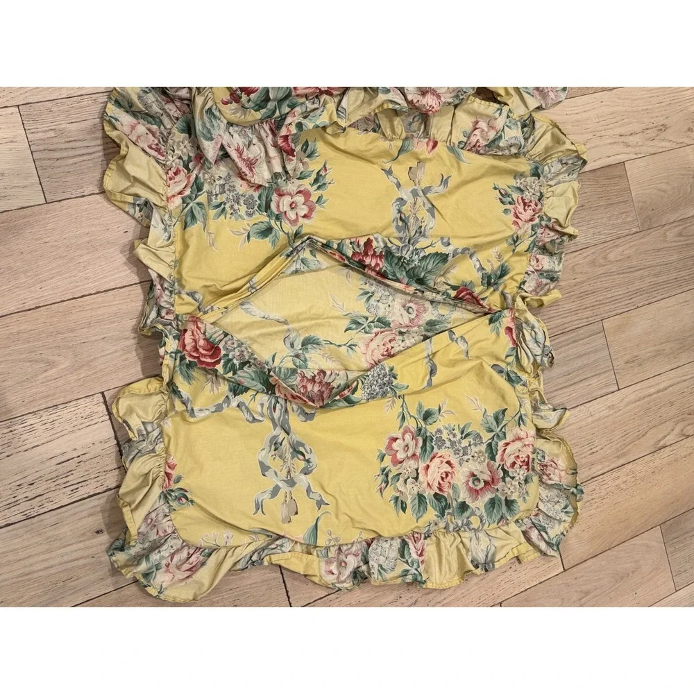 Ralph Lauren Floral Pillow Sham Set 2 Euro Square Yellow Rose Ruffle Cottagecore